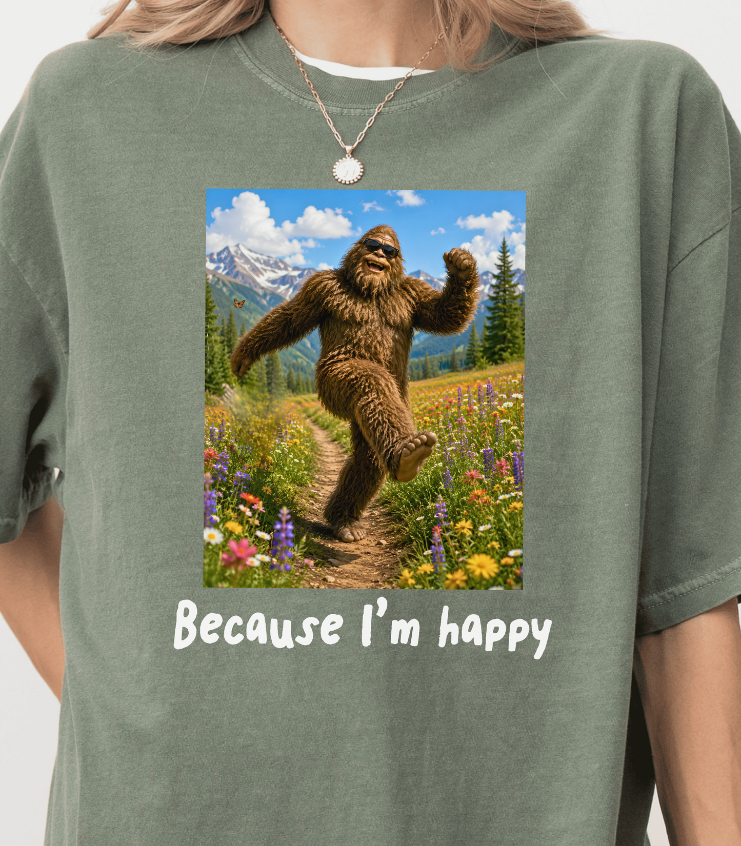 Bigfoot Humor Tee - Happy Sasquatch Nature Shirt