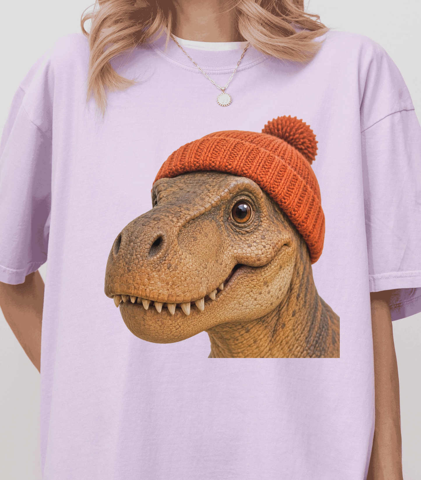 Dinosaur Graphic T-Shirt with Orange Beanie - Cute Gift