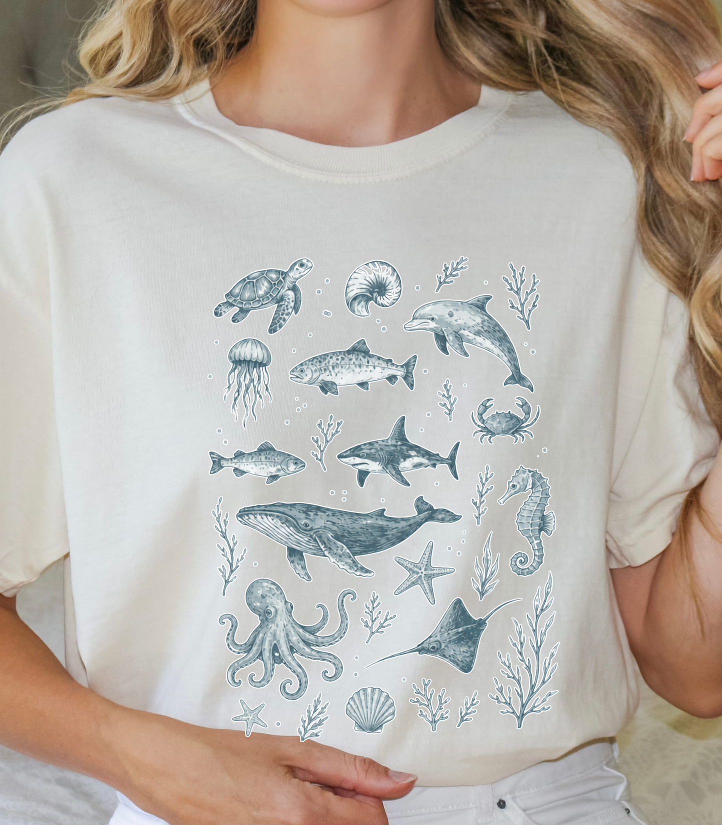 Pastel Ocean Animals Tee - Whimsical Sea Life Shirt