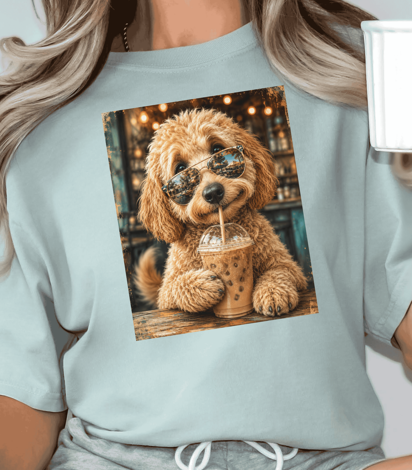 Funny Dog Shirt for Coffee Lovers - Cute Poodle with Sunglasses