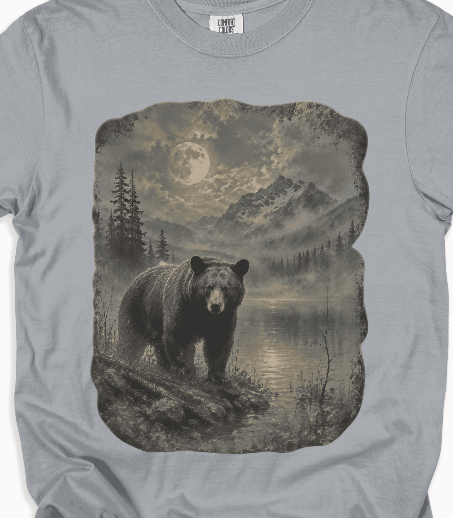 Moonlit Bear T-Shirt - Nature Lover's Gift, Wildlife Art