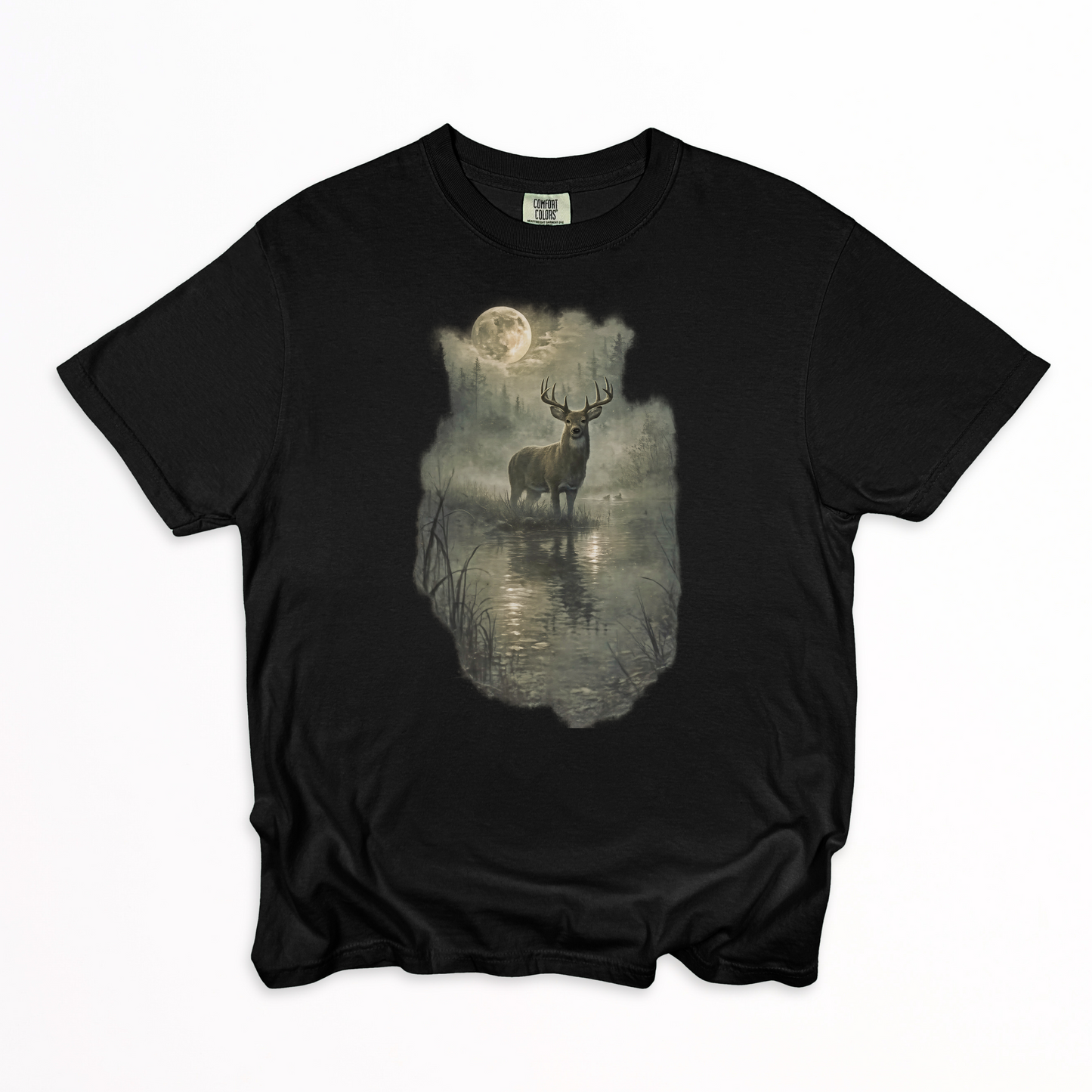 Rustic Deer T-Shirt, Antlered Deer Tee, Moonlit Nature Shirt, Wildlife Graphic Tee, Nature Lover Gift, Outdoorsy Apparel, Animal Lover Tee