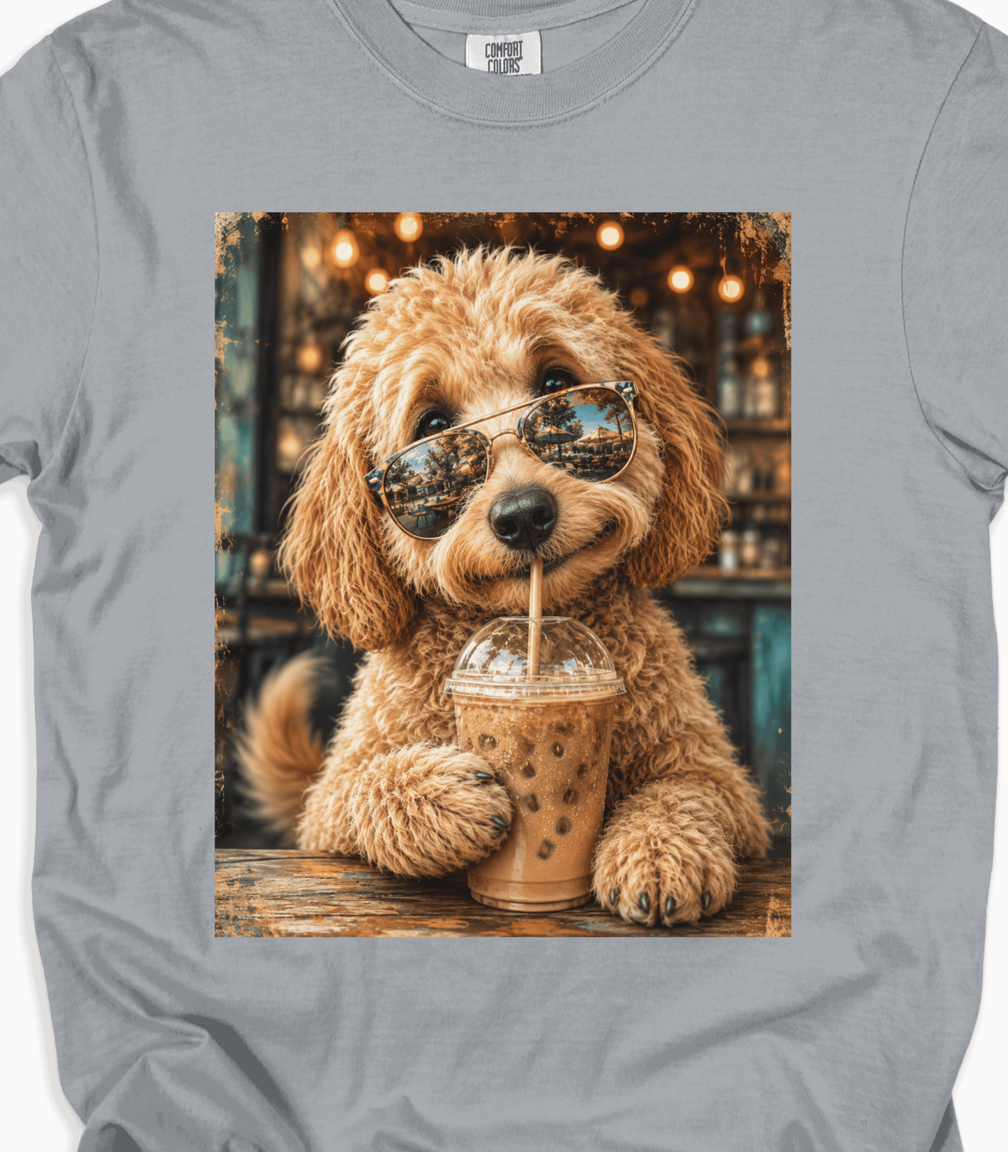 Funny Dog Shirt for Coffee Lovers - Cute Poodle with Sunglasses