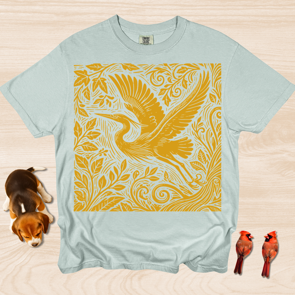 Heron Artistic Linocut Style