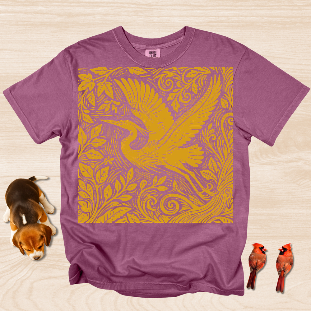 Heron Artistic Linocut Style