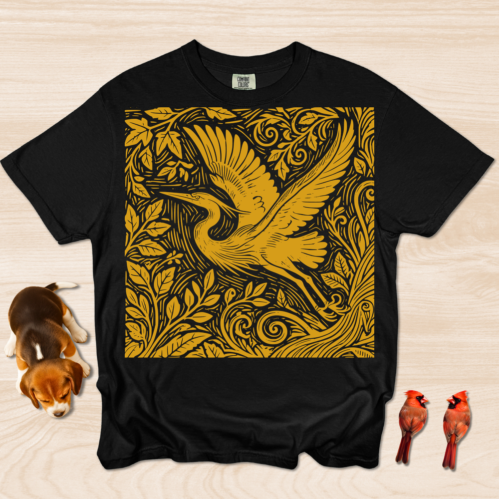 Heron Artistic Linocut Style