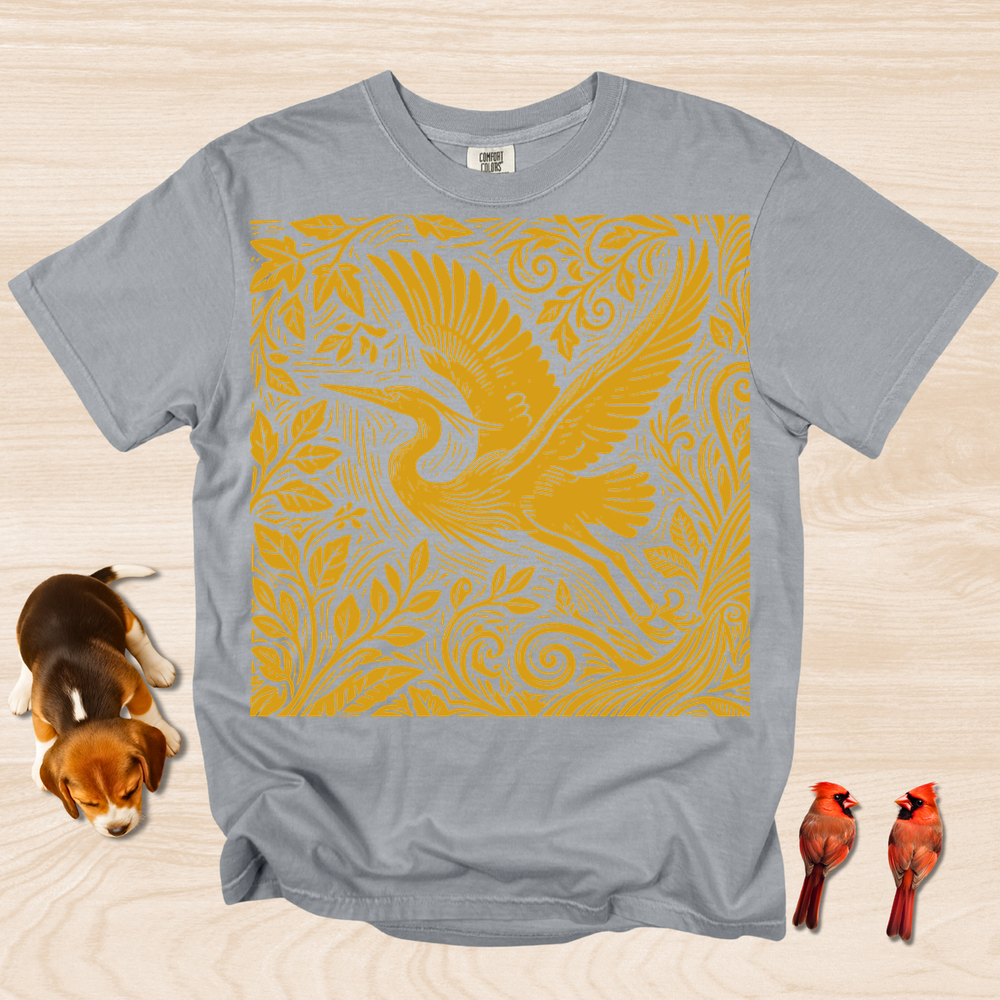 Heron Artistic Linocut Style