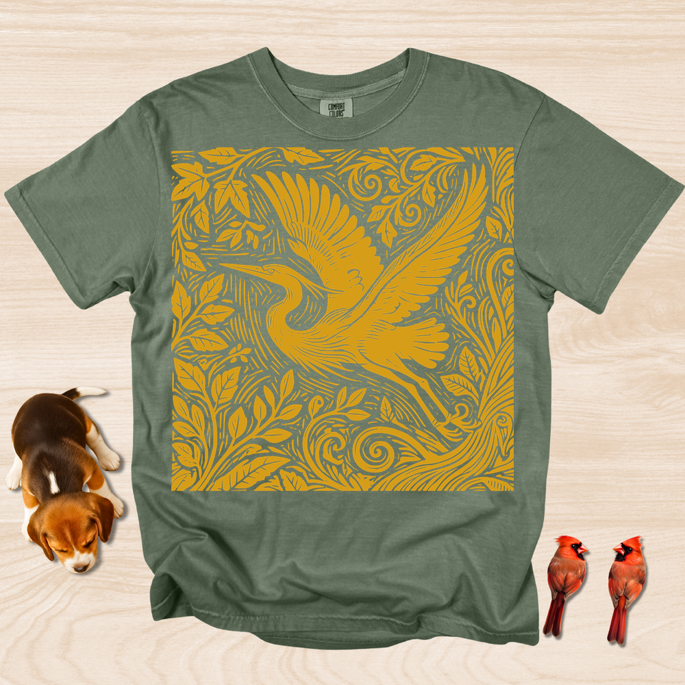 Heron Artistic Linocut Style