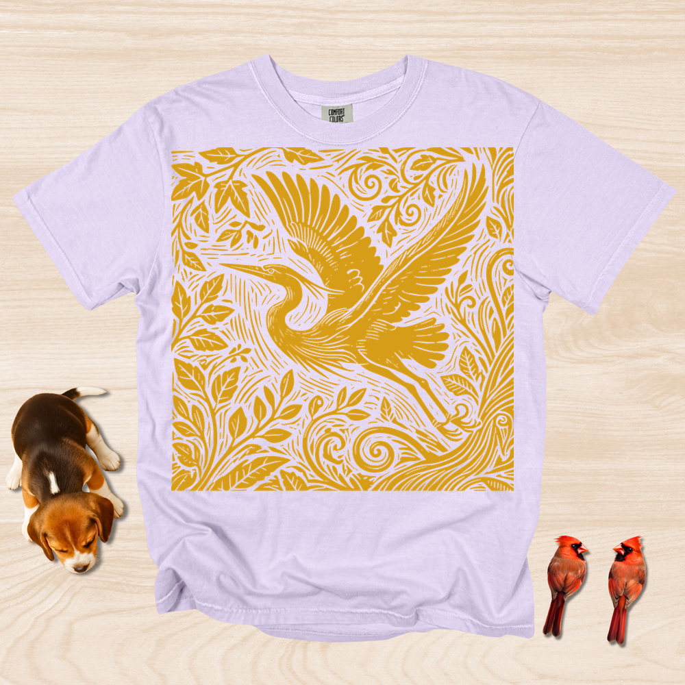 Heron Artistic Linocut Style