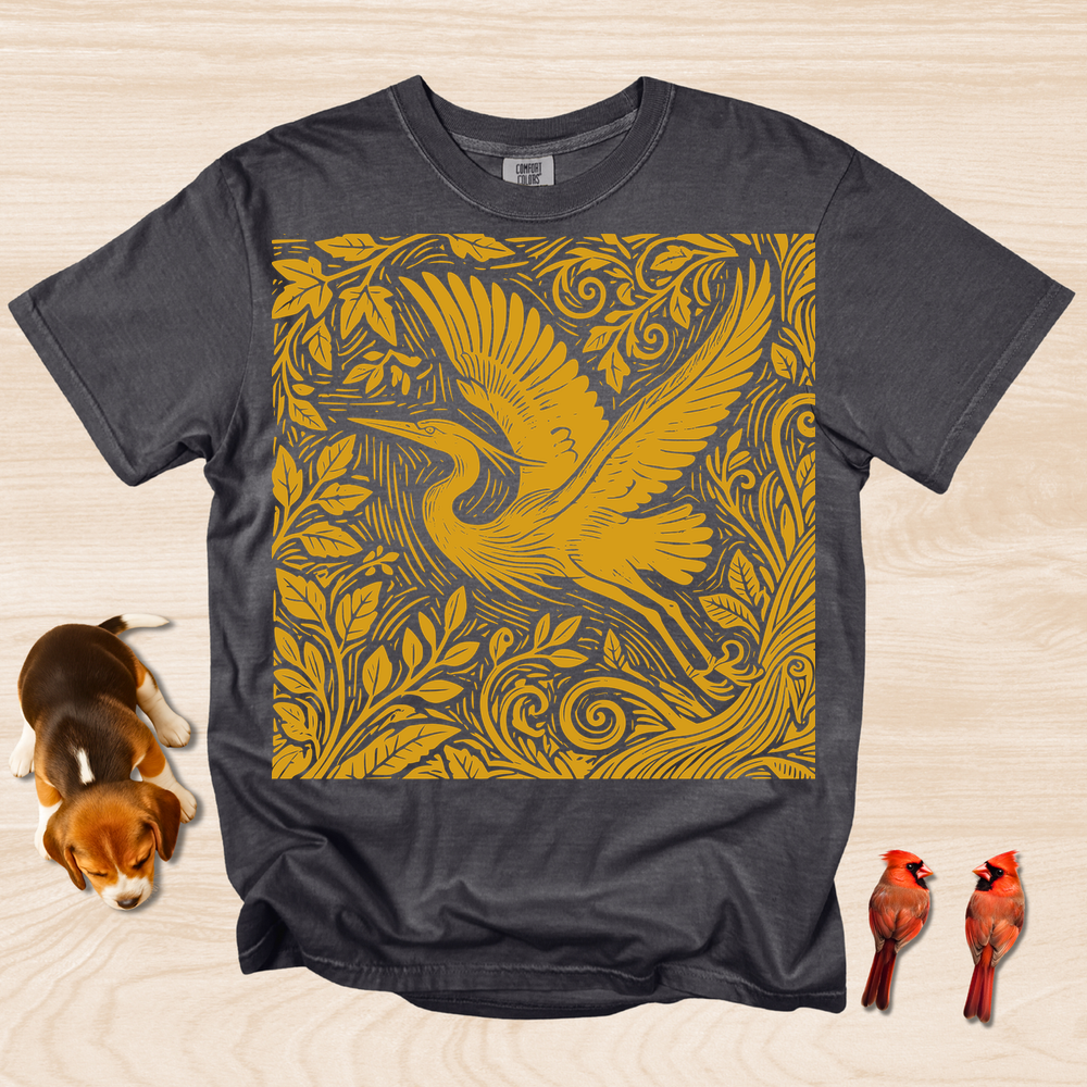 Heron Artistic Linocut Style