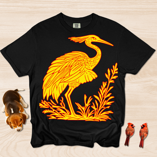 Crane Shirt, Artistic Linocut Style